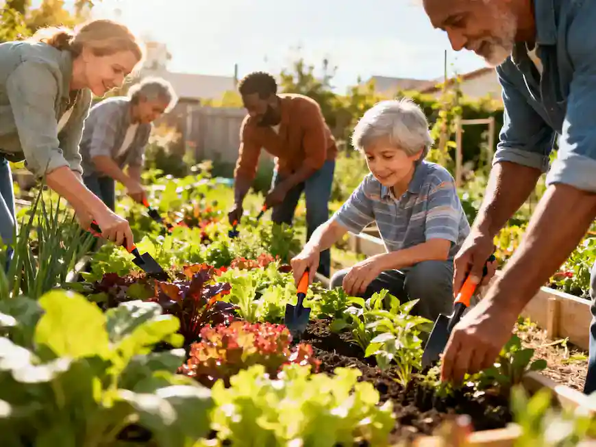 Community gardening project promoting sustainable agriculture and social inclusion.