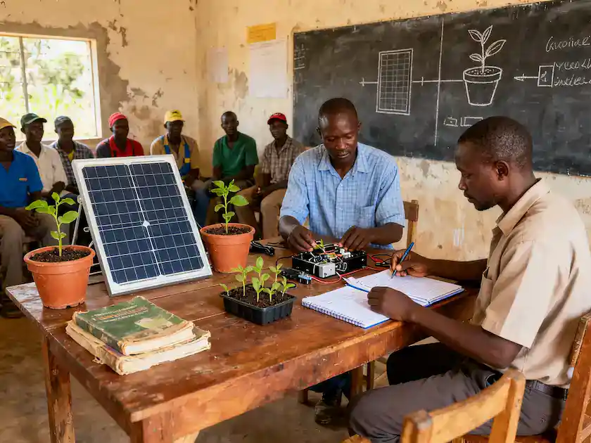 Solar energy education in a classroom setting promoting renewable energy awareness.